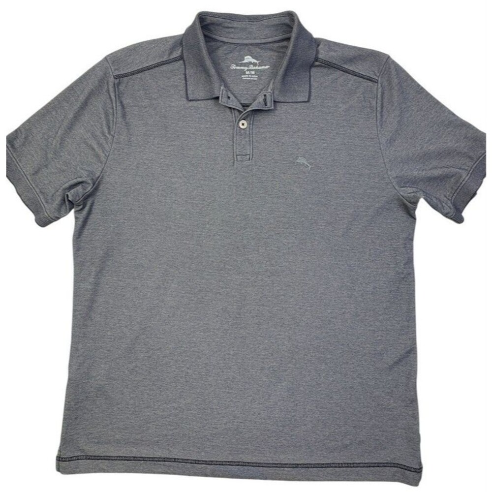 Tommy Bahama Polo Shirt Throne Black Heathered Cotton Blend Marlin Logo Golf M